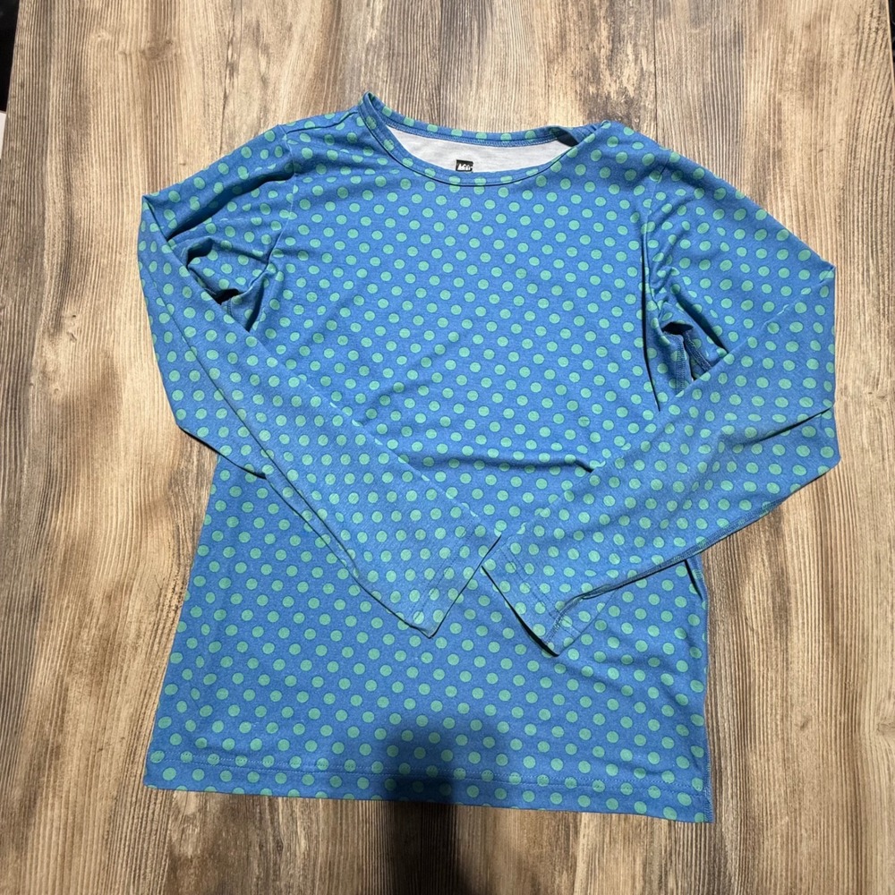 Gorpcore REI Long Sleeve Top Blue Green Polka Dot Kids Base Layer Outdoorsy
